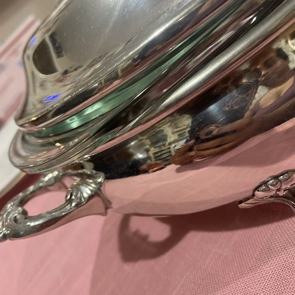 Vintage PYREX 2QT Silver Plated Chafing Dish Cradle Insert‎ & Cover